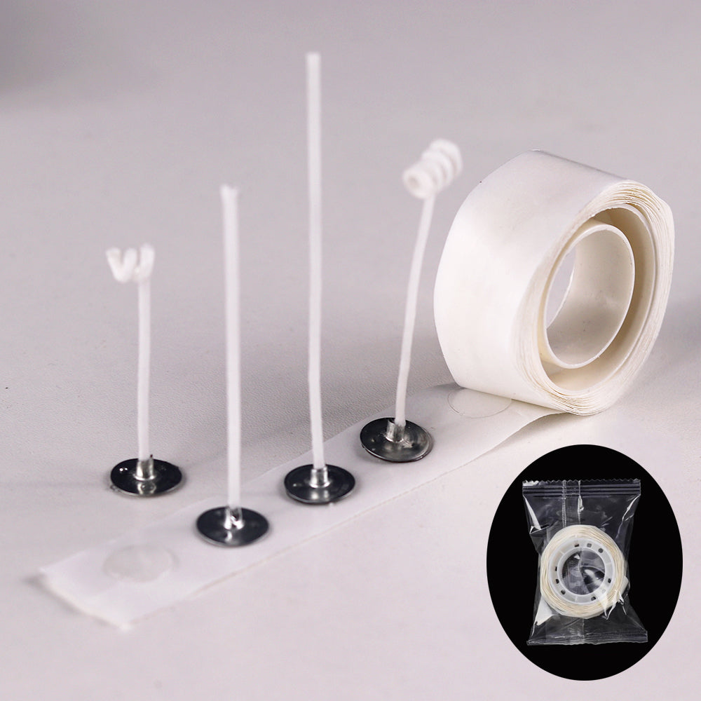 Pre-Waxed Cotton Core Candle Wicks, Smokeless Candle Wicks with Metal Sustainer Tabs, DIY Handmade Candle Tools