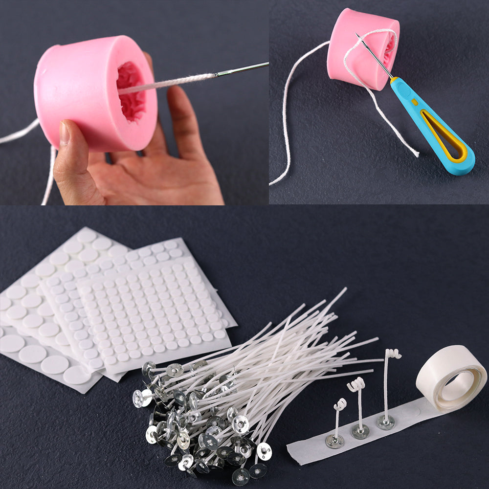 Pre-Waxed Cotton Core Candle Wicks, Smokeless Candle Wicks with Metal Sustainer Tabs, DIY Handmade Candle Tools