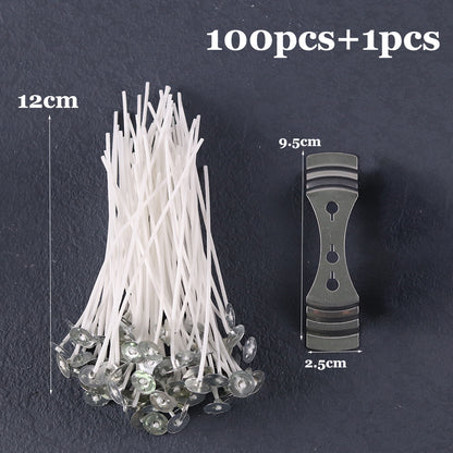 Pre-Waxed Cotton Core Candle Wicks, Smokeless Candle Wicks with Metal Sustainer Tabs, DIY Handmade Candle Tools