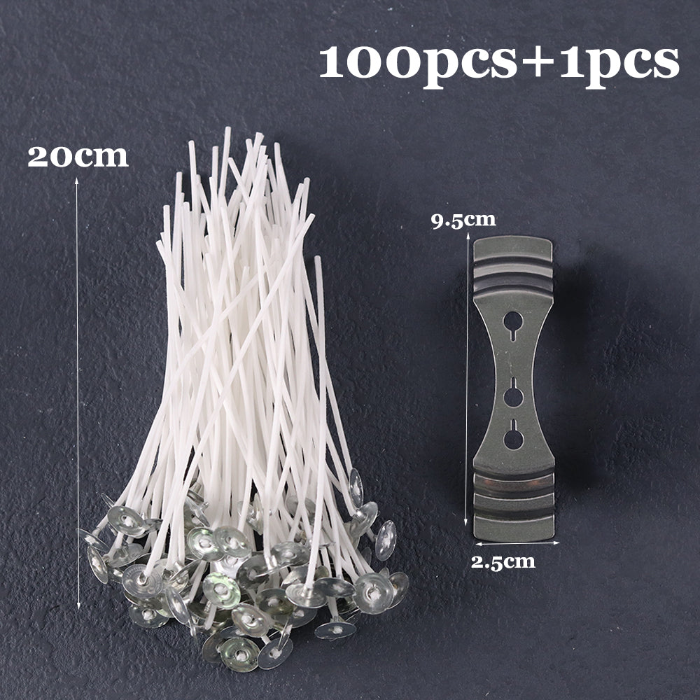 Pre-Waxed Cotton Core Candle Wicks, Smokeless Candle Wicks with Metal Sustainer Tabs, DIY Handmade Candle Tools