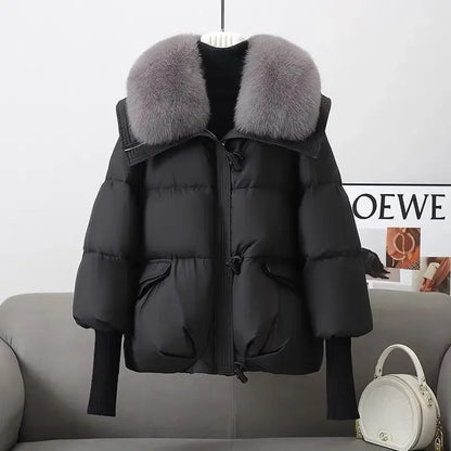 Women Winter Padded Jacket with Fur Collar Lightweight Down Cotton Coat