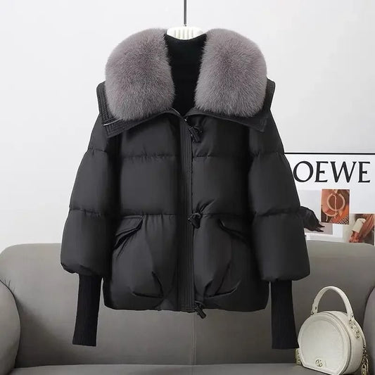 Women Winter Padded Jacket with Fur Collar Lightweight Down Cotton Coat
