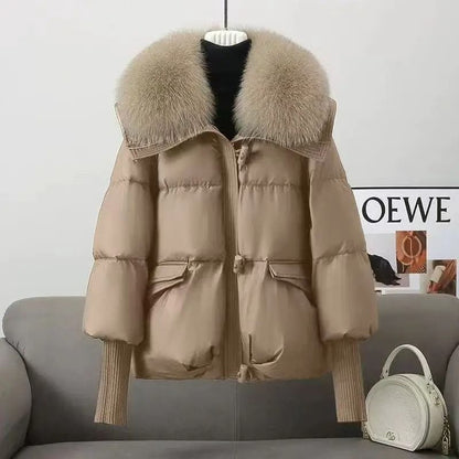 Women Winter Padded Jacket with Fur Collar Lightweight Down Cotton Coat