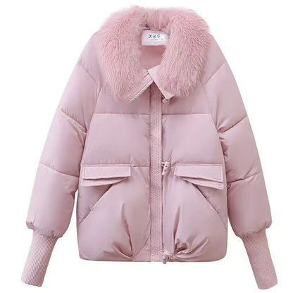 Women Winter Padded Jacket with Fur Collar Lightweight Down Cotton Coat