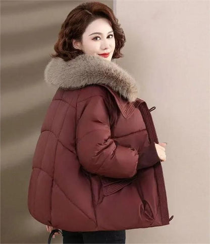 Women Winter Padded Jacket with Fur Collar Lightweight Down Cotton Coat