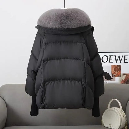 Women Winter Padded Jacket with Fur Collar Lightweight Down Cotton Coat