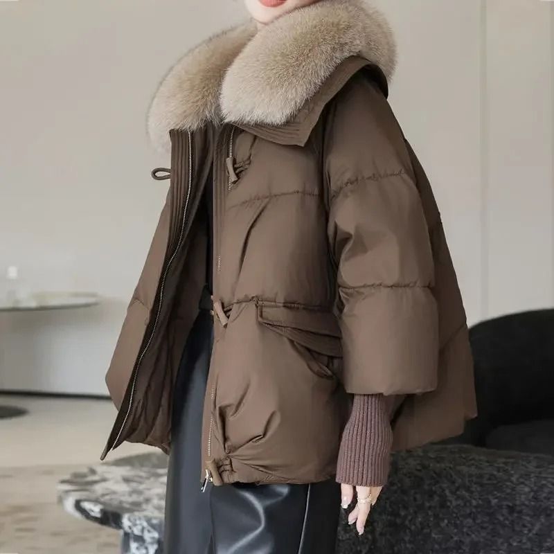 Women Winter Padded Jacket with Fur Collar Lightweight Down Cotton Coat