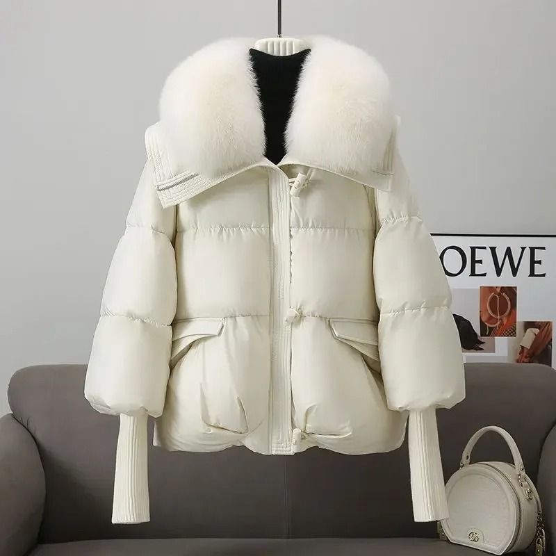 Women Winter Padded Jacket with Fur Collar Lightweight Down Cotton Coat