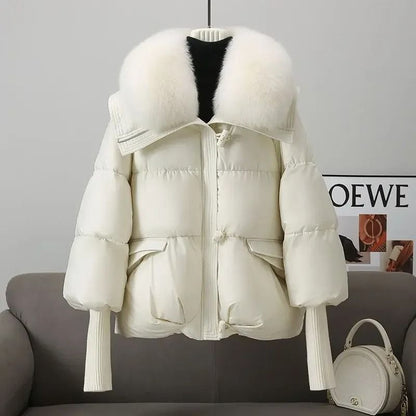 Women Winter Padded Jacket with Fur Collar Lightweight Down Cotton Coat