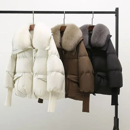 Women Winter Padded Jacket with Fur Collar Lightweight Down Cotton Coat
