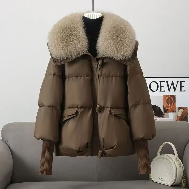 Women Winter Padded Jacket with Fur Collar Lightweight Down Cotton Coat