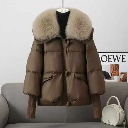 Women Winter Padded Jacket with Fur Collar Lightweight Down Cotton Coat