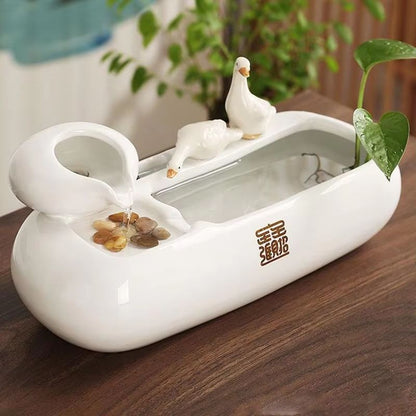 Ceramic Cat Water Fountain – Creative Desktop Waterfall & Indoor Pet Fountain
