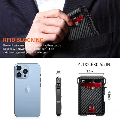 Minimalist RFID Blocking Wallet for Men, Slim Metal Credit Card Wallet with Pop-Up Card Holder and Money Clip