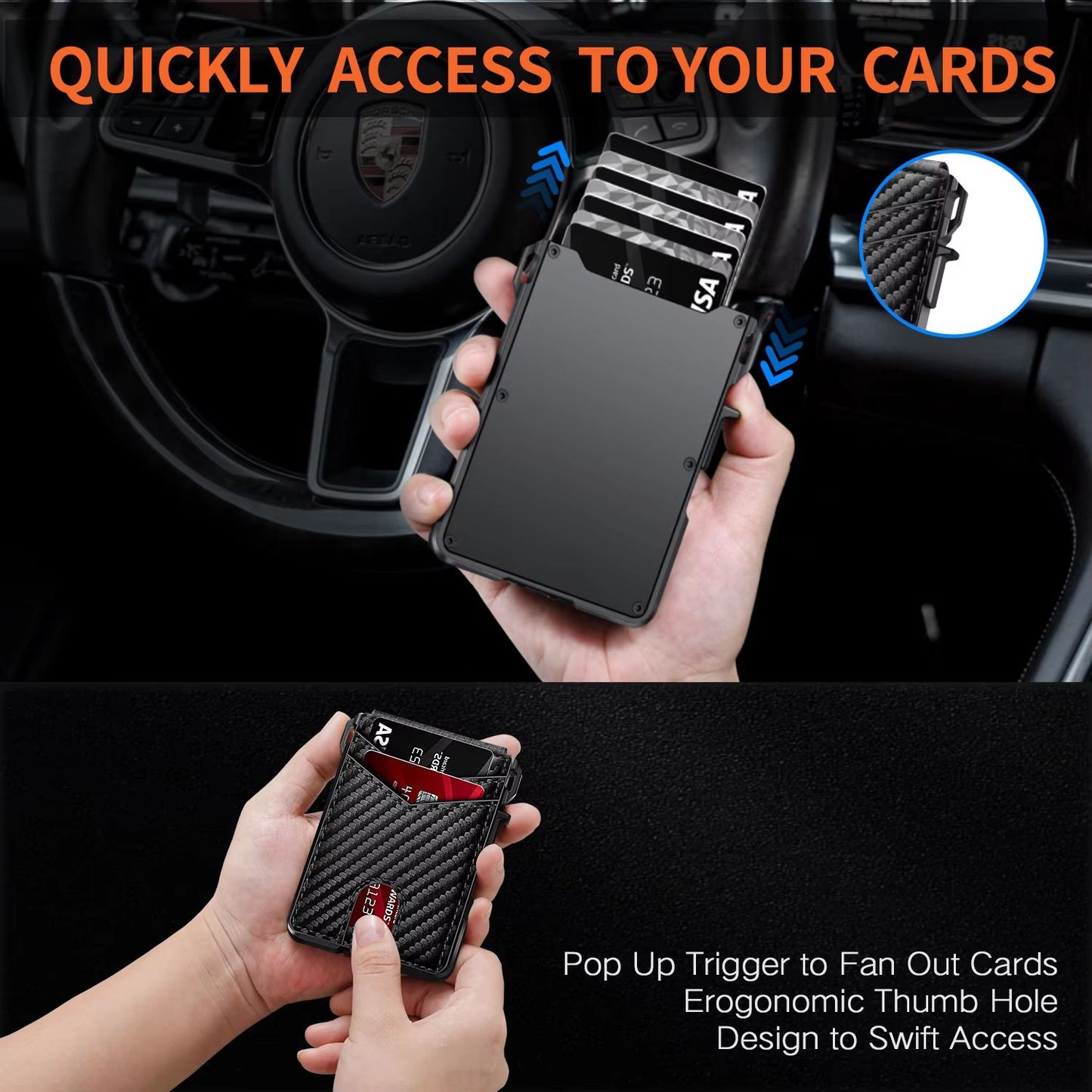 Minimalist RFID Blocking Wallet for Men, Slim Metal Credit Card Wallet with Pop-Up Card Holder and Money Clip