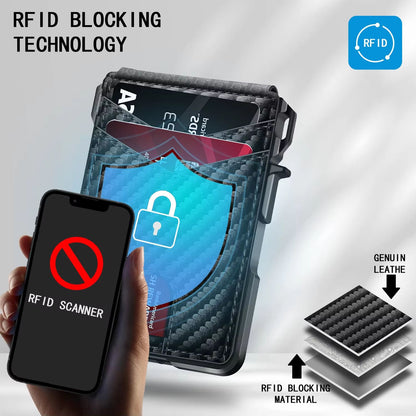 Minimalist RFID Blocking Wallet for Men, Slim Metal Credit Card Wallet with Pop-Up Card Holder and Money Clip