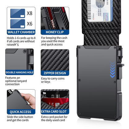 Minimalist RFID Blocking Wallet for Men, Slim Metal Credit Card Wallet with Pop-Up Card Holder and Money Clip