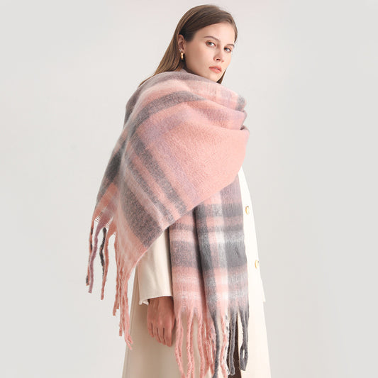 Thick Warm Korean Winter Imitation Cashmere Scarf with Tassels, Student Neck Shawl, Bufanda Blanket Wrap
