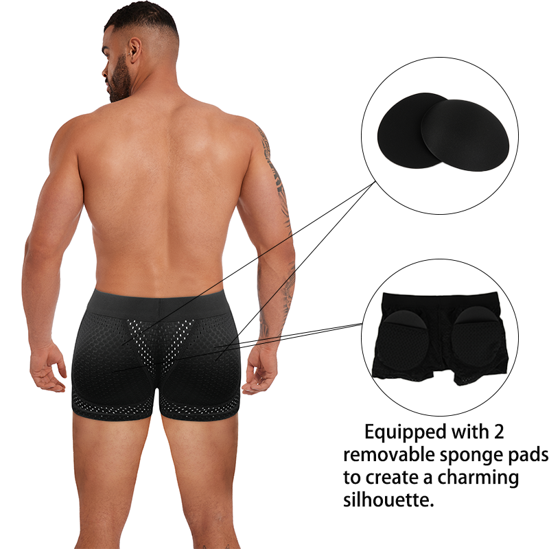 Men's Butt Enhancer Underwear, Sexy Boxer Shorts with Removable Padded Hip Lifter, Soft Shapewear & High Stretch Mesh