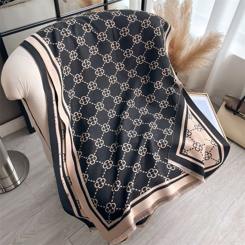 Luxury Cashmere Plaid Scarf for Women, Winter Pashmina Shawls, Warm Blanket Wraps, Thick Brand Scarves, Foulard Bandana