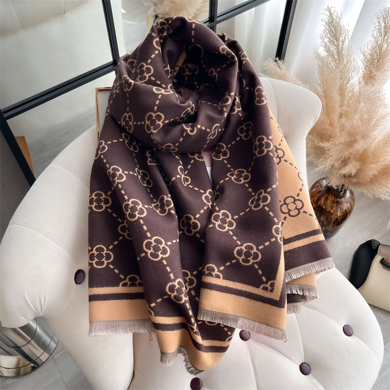 Luxury Cashmere Plaid Scarf for Women, Winter Pashmina Shawls, Warm Blanket Wraps, Thick Brand Scarves, Foulard Bandana