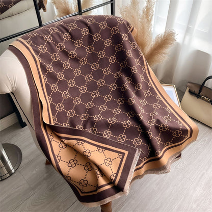 Luxury Cashmere Plaid Scarf for Women, Winter Pashmina Shawls, Warm Blanket Wraps, Thick Brand Scarves, Foulard Bandana