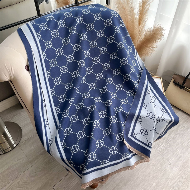 Luxury Cashmere Plaid Scarf for Women, Winter Pashmina Shawls, Warm Blanket Wraps, Thick Brand Scarves, Foulard Bandana