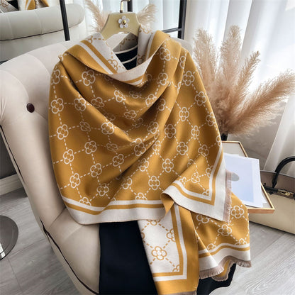Luxury Cashmere Plaid Scarf for Women, Winter Pashmina Shawls, Warm Blanket Wraps, Thick Brand Scarves, Foulard Bandana
