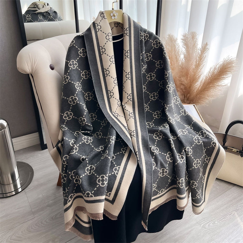 Luxury Cashmere Plaid Scarf for Women, Winter Pashmina Shawls, Warm Blanket Wraps, Thick Brand Scarves, Foulard Bandana
