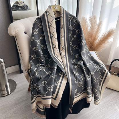 Luxury Cashmere Plaid Scarf for Women, Winter Pashmina Shawls, Warm Blanket Wraps, Thick Brand Scarves, Foulard Bandana
