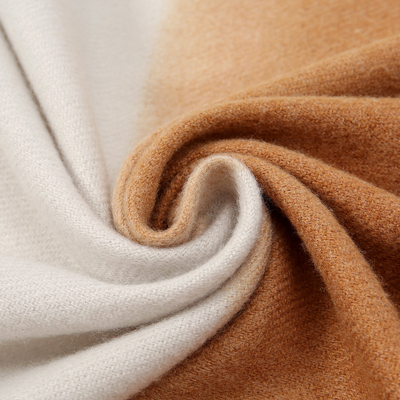 Womens Gradient Cashmere Scarf with Tassels, Ombre Shawl, Thick Pashmina Winter Blanket Scarves, Warm Neckscarf