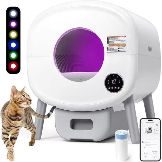 Extra Large Self-Cleaning Litter Box – Automatic Cat Toilet with App Control, Odor-Free System & Ambient Light