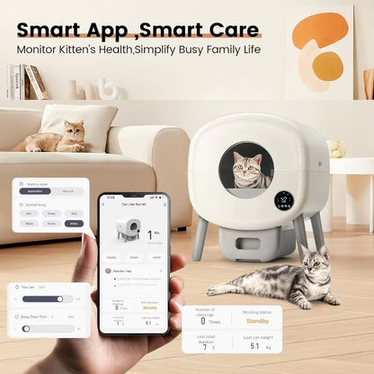 Extra Large Self-Cleaning Litter Box – Automatic Cat Toilet with App Control, Odor-Free System & Ambient Light
