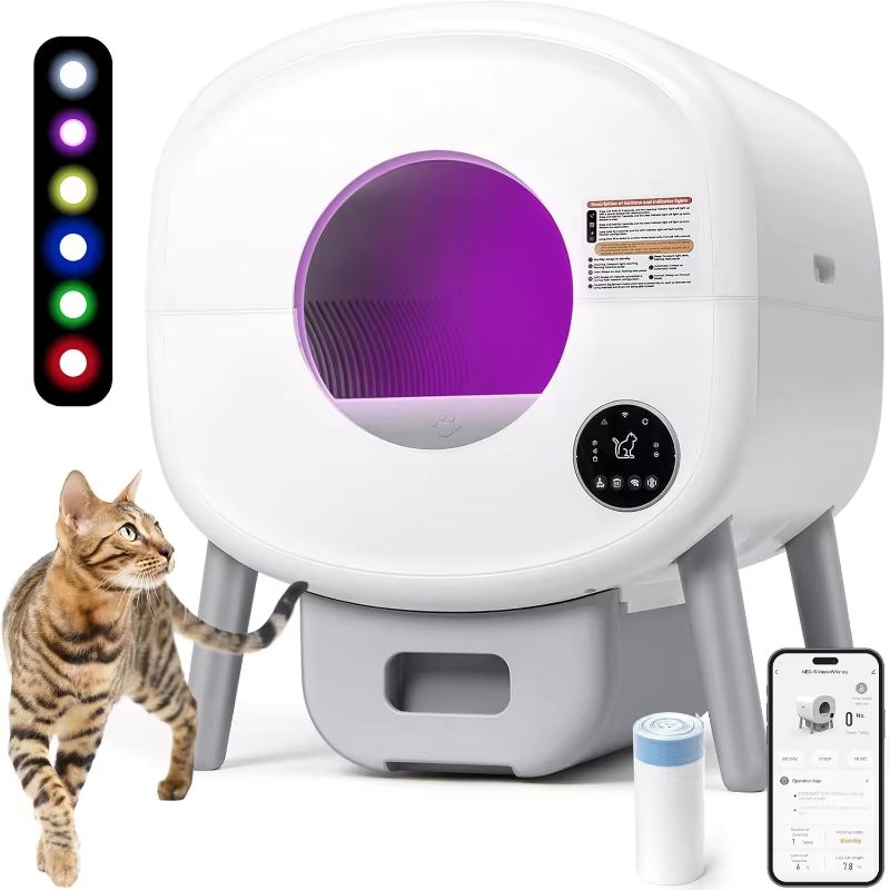 Extra Large Self-Cleaning Litter Box – Automatic Cat Toilet with App Control, Odor-Free System & Ambient Light