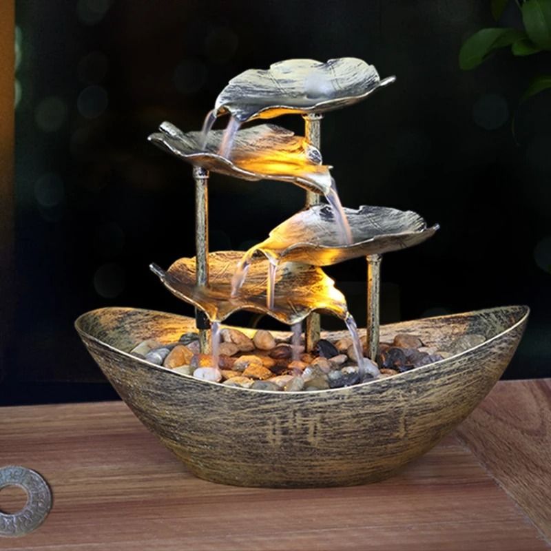 Relaxation Tabletop Waterfall Fountain LED Decoration for Home and Office