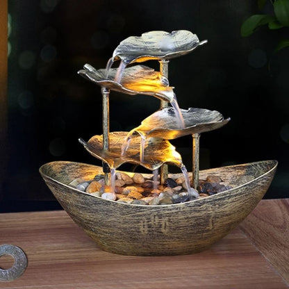 Relaxation Tabletop Waterfall Fountain LED Decoration for Home and Office