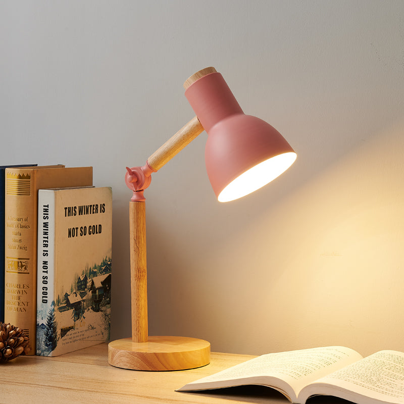 Creative Nordic Table Lamp, Wooden Art LED Turn-Head Bedside Desk Light for Eye Protection Reading in Bedroom & Study
