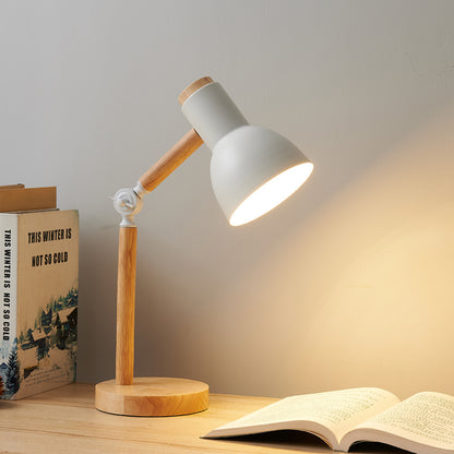 Creative Nordic Table Lamp, Wooden Art LED Turn-Head Bedside Desk Light for Eye Protection Reading in Bedroom & Study