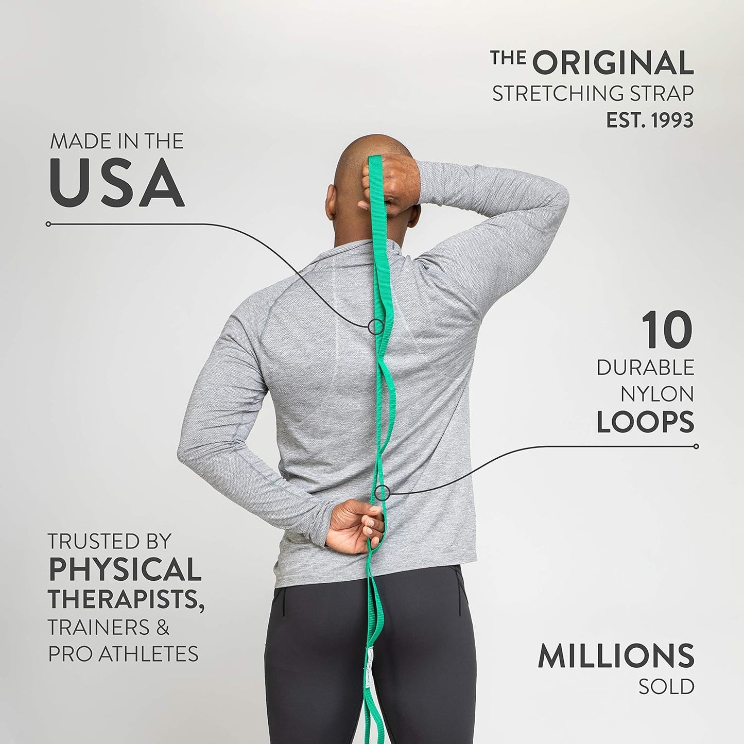 Yoga Stretching Strap USA Made Top Choice, Stretch Out Strap with Exercise Book, Physical Therapy Stretch Straps