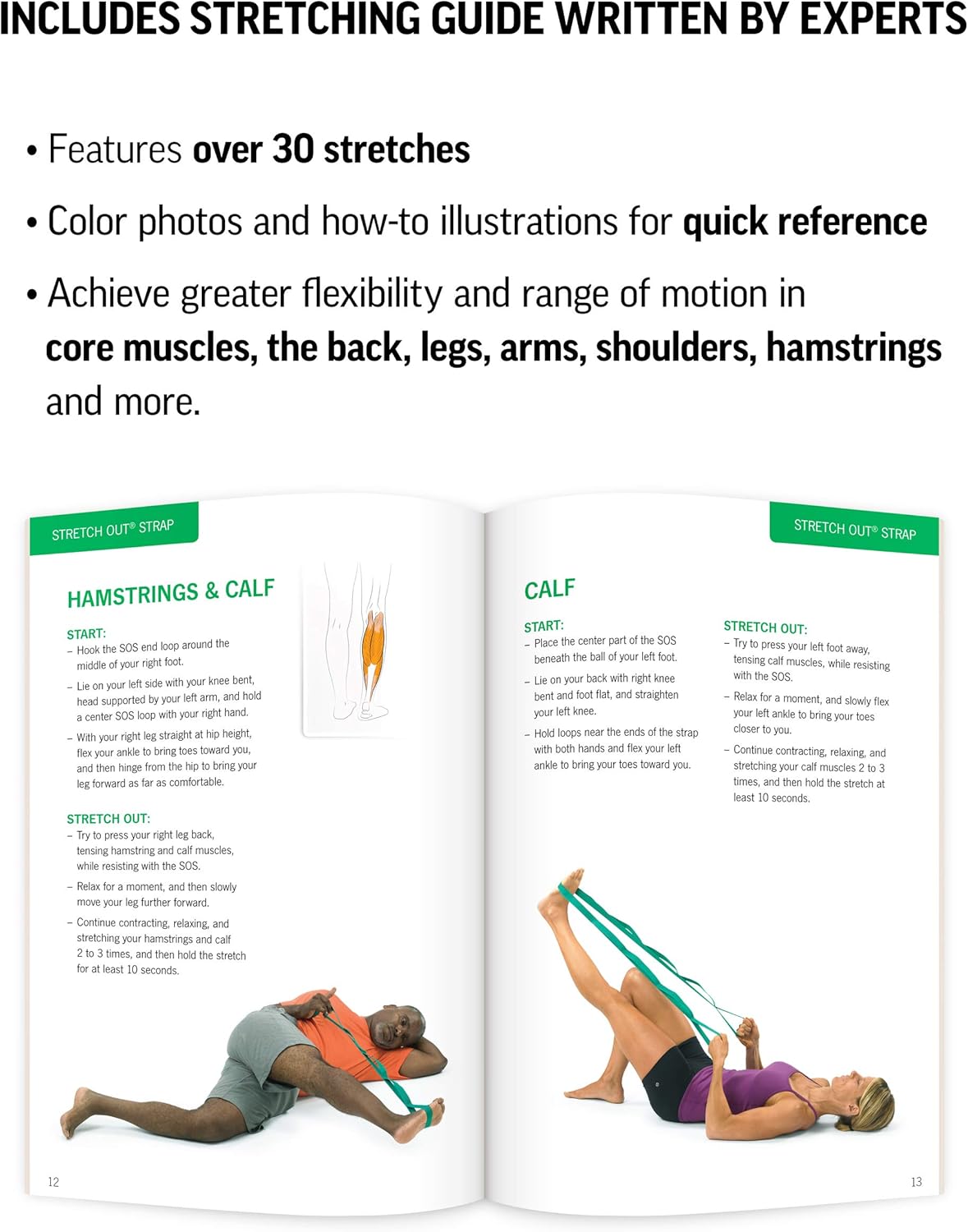 Yoga Stretching Strap USA Made Top Choice, Stretch Out Strap with Exercise Book, Physical Therapy Stretch Straps
