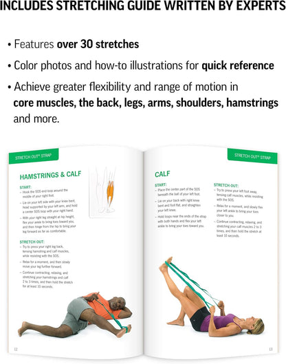 Yoga Stretching Strap USA Made Top Choice, Stretch Out Strap with Exercise Book, Physical Therapy Stretch Straps