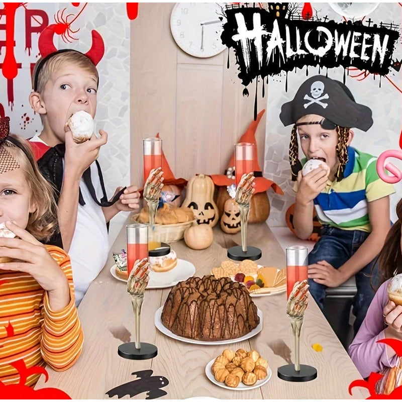 Halloween Eerie Tableware Skeleton Hand Arm Design Plastic Champagne Flutes Mixed Color Halloween Party Decor Haunted House