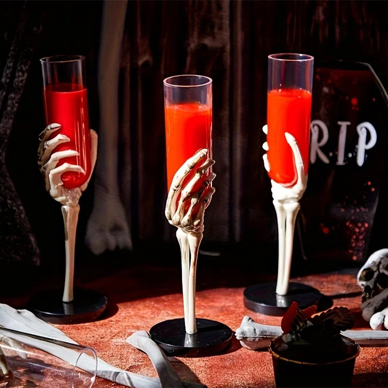 Halloween Eerie Tableware Skeleton Hand Arm Design Plastic Champagne Flutes Mixed Color Halloween Party Decor Haunted House