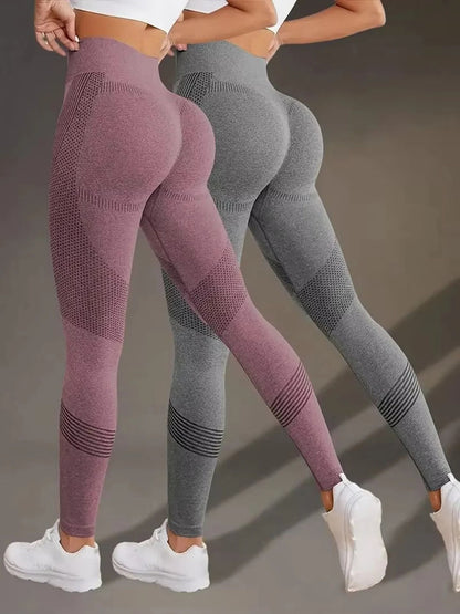 Elastic High Waist Leggings Women Knitted Solid Seamless Butt Lift Fitness Yoga Gym Sports Leggings