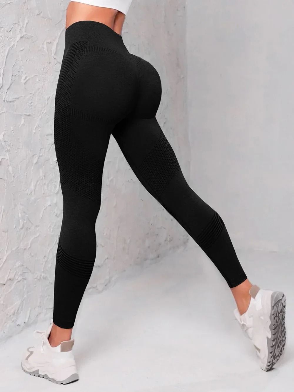 Elastic High Waist Leggings Women Knitted Solid Seamless Butt Lift Fitness Yoga Gym Sports Leggings