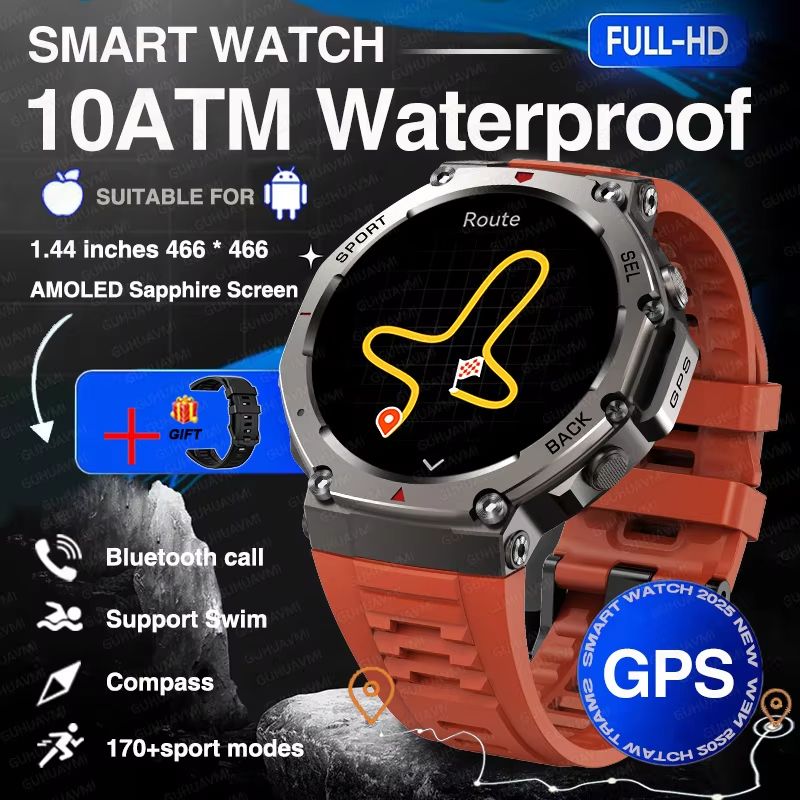 Military Smartwatch with Bluetooth Calling, Built-in GPS, Compass, Altimeter & 10ATM Waterproof Sports Watch for Men's