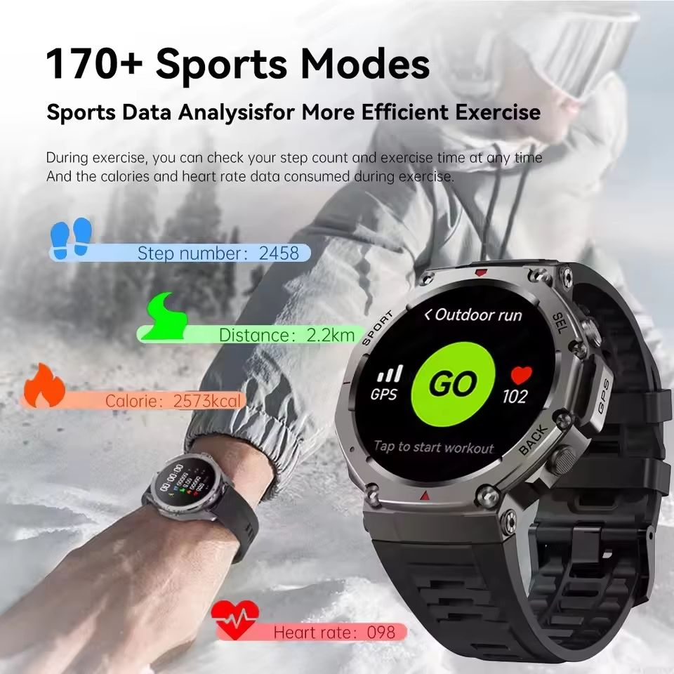 Military Smartwatch with Bluetooth Calling, Built-in GPS, Compass, Altimeter & 10ATM Waterproof Sports Watch for Men's