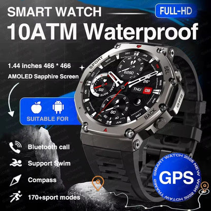 Military Smartwatch with Bluetooth Calling, Built-in GPS, Compass, Altimeter & 10ATM Waterproof Sports Watch for Men's