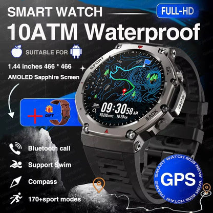 Military Smartwatch with Bluetooth Calling, Built-in GPS, Compass, Altimeter & 10ATM Waterproof Sports Watch for Men's