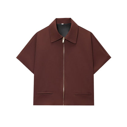 2025 Trendy Cropped Jacket for Women, Short Sleeve Varsity Jacket, Casual Zipper Outerwear, Holiday and Casual Womens